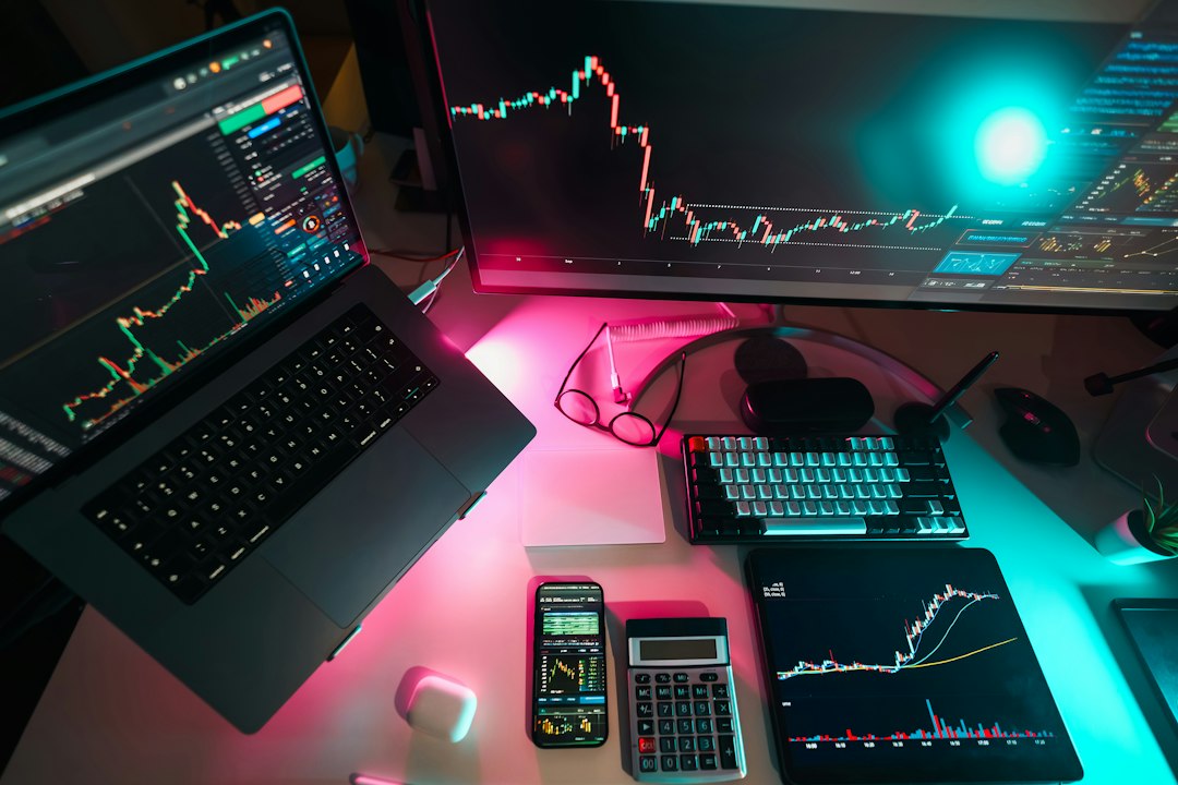 Computer processors displayed beside a stock chart