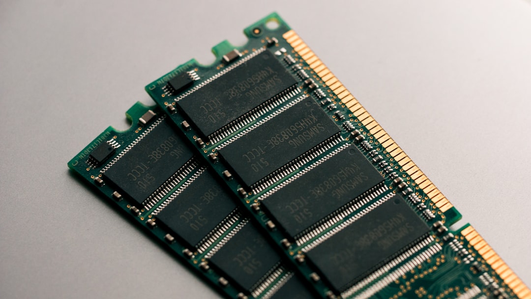 Computer memory chips on a circuit board